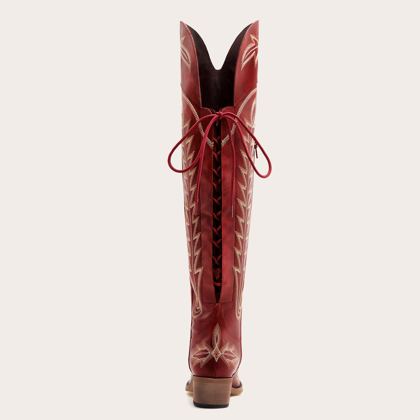 The Ross - Red Over-the-Knee Cowgirl Boots with Back Tie & Embroidery